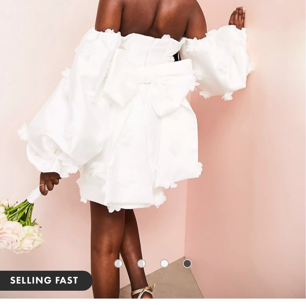 ASOS luxe white bow mini dress with florals